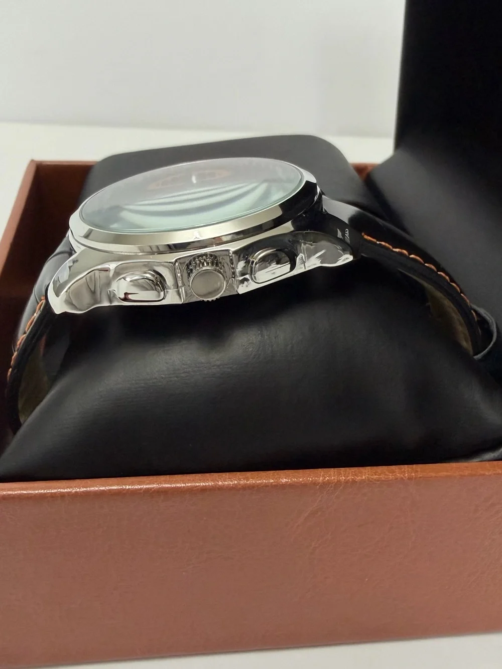 Gianello Men’s Italian Design Watch Black Leather Strap Tachymeter GNL7757BK NIB